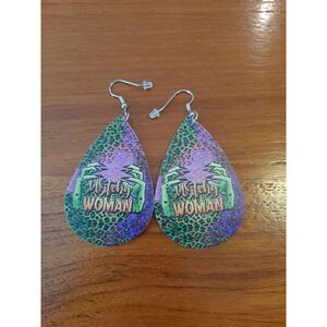 Halloween Faux Leather Witch Teardrop Earrings New‎ Not Worn Double-Sided Design